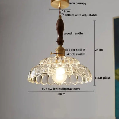 Clear glass pendant light with wooden handle and brass accents decorbites led pendant for modern indoor lighting