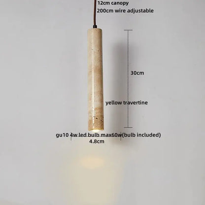 DecorBites led pendant light fixture in yellow travertine with cylindrical design and warm glow from integrated gu10 bulb