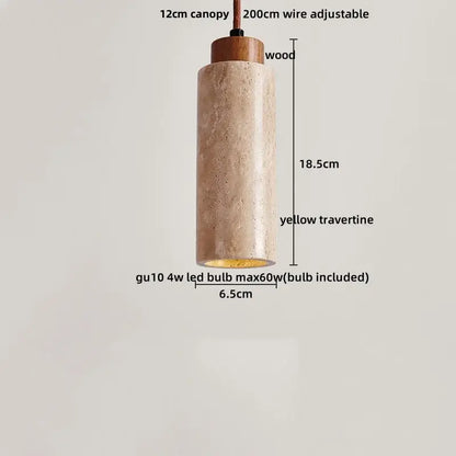 Decorbites led pendant light fixture yellow travertine cylindrical pendant light with wooden canopy and adjustable wire