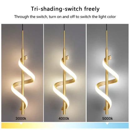 Modern gold-finished decorbites led pendant light with spiral design and warm to cool white led illumination