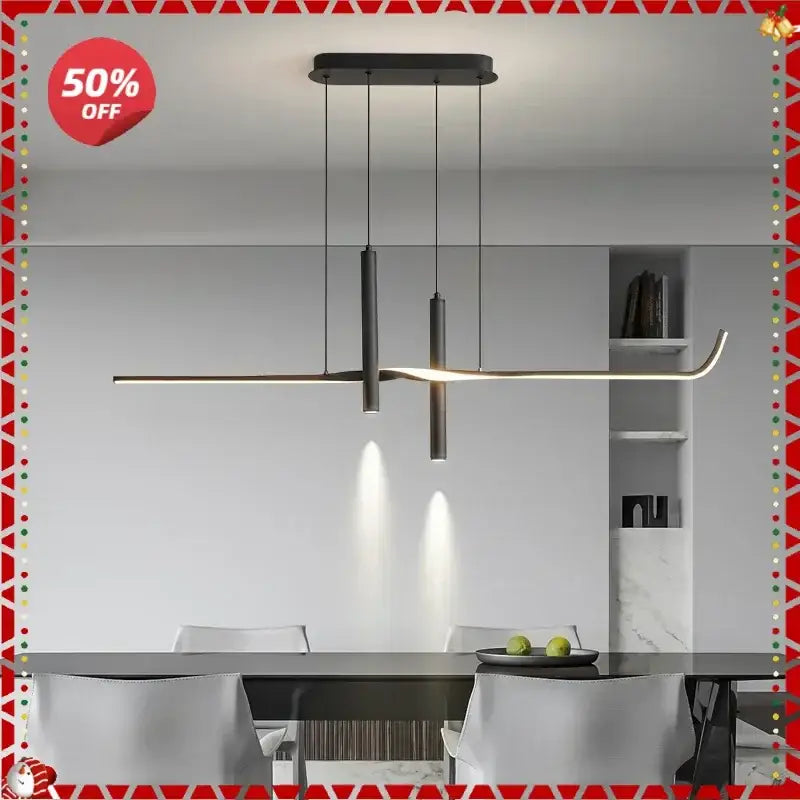 Modern black minimalist decorbites led pendant light with sleek cylindrical and curved linear elements for home decor