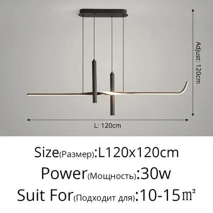 Modern black minimalist decorbites led pendant light with sleek curved led bars and adjustable hanging rods for home decor