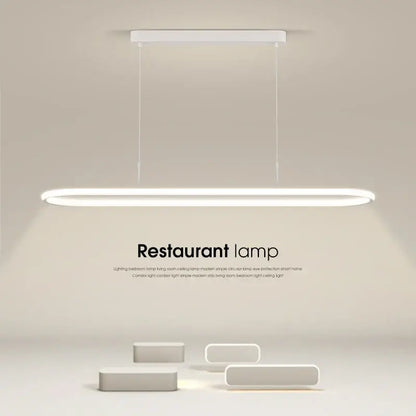 A sleek white decorbites led pendant light with a minimalist rectangular design for dining table and kitchen lighting