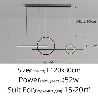 Modern minimalist DecorBites led pendant light with sleek black metal frame and circular LED elements for indoor use