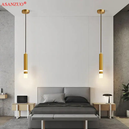 Gold-finished decorbites led pendant light with cylindrical design for restaurant coffee bar and living room lighting