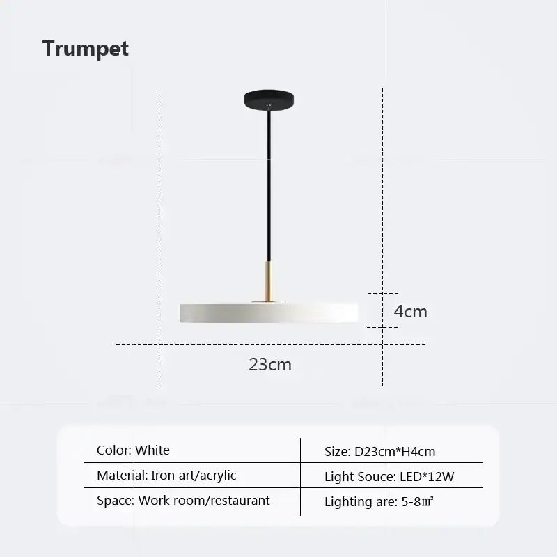 White modern decorbites led pendant light with iron and acrylic design featuring led bulb for indoor use