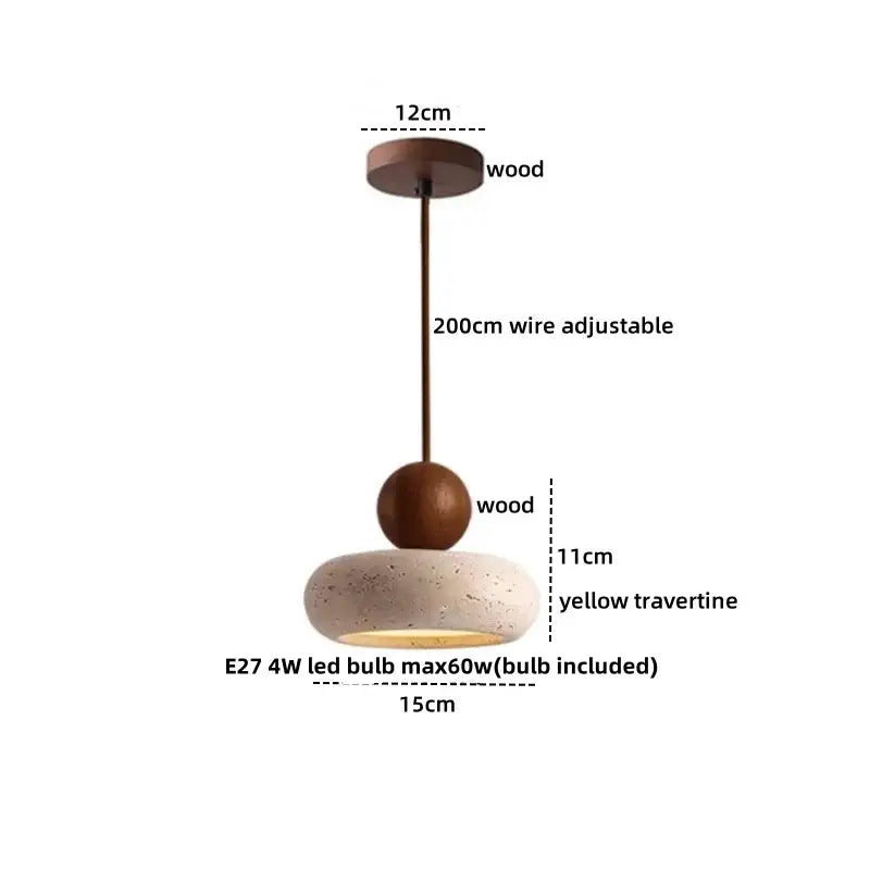 Minimalist decorbites led pendant light with yellow travertine shade wood ceiling mount and adjustable hanging wire