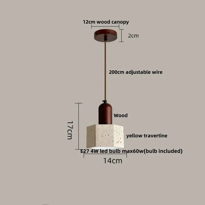 Decorbites led pendant light with yellow travertine hexagonal base wood top and adjustable wire for Japanese style decor