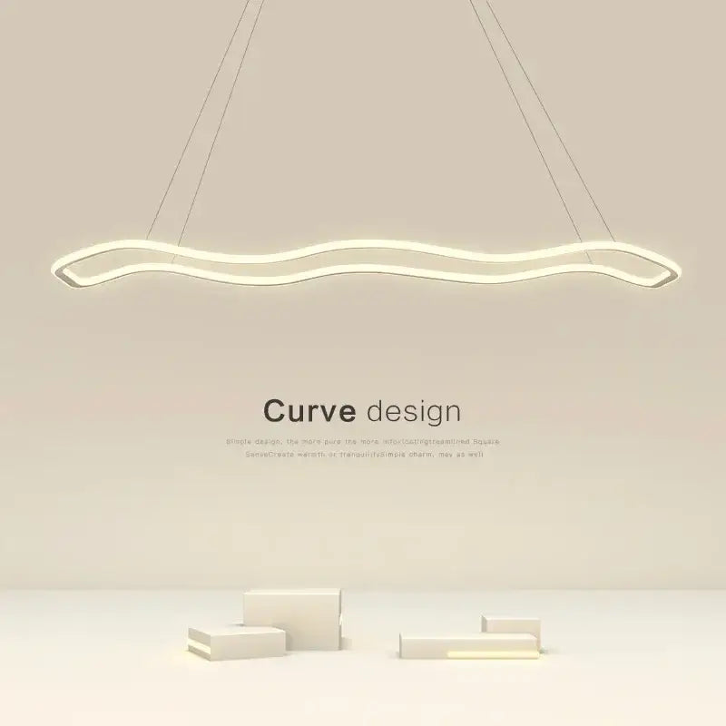 Modern aluminum decorbites led pendant light features a sleek glowing white led strip in an elegant wavy curve