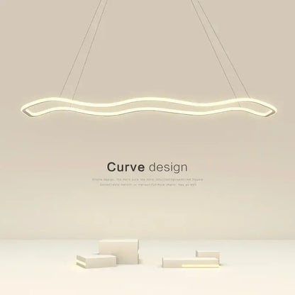 Modern aluminum decorbites led pendant light features a sleek glowing white led strip in an elegant wavy curve