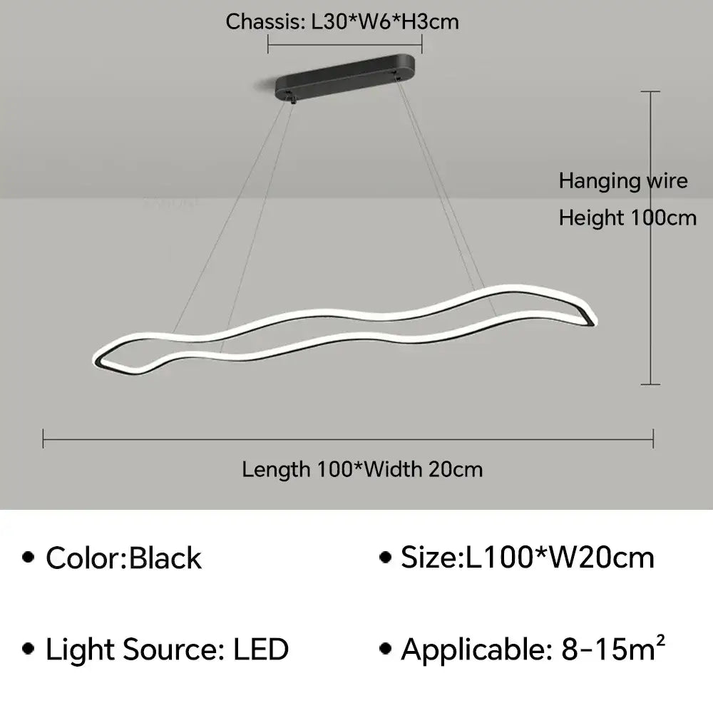 Black DecorBites™ led pendant light with sleek wavy aluminum design and modern minimalist aesthetic chandelier