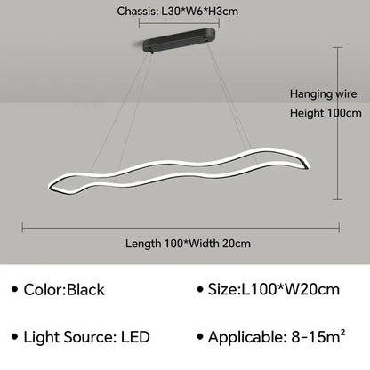 Black DecorBites™ led pendant light with sleek wavy aluminum design and modern minimalist aesthetic chandelier