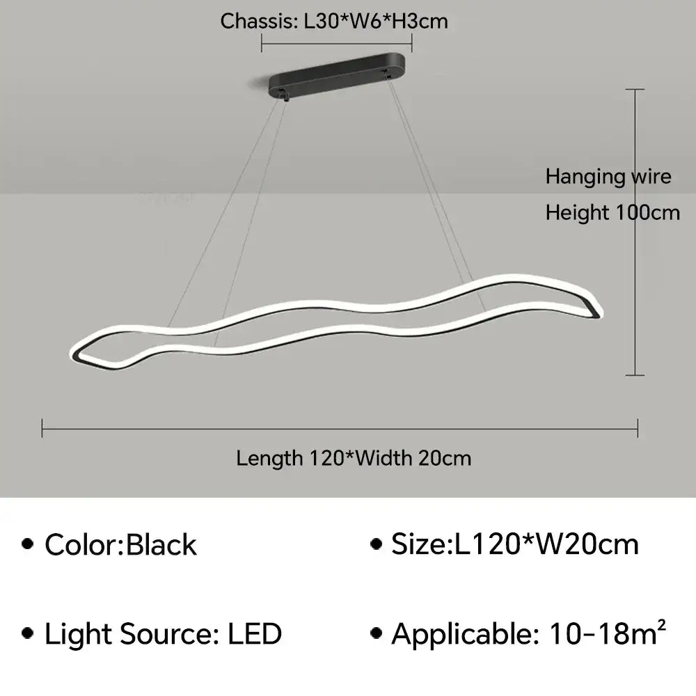 DecorBites™ black aluminum led pendant light with sleek wavy design and modern minimalist aesthetic