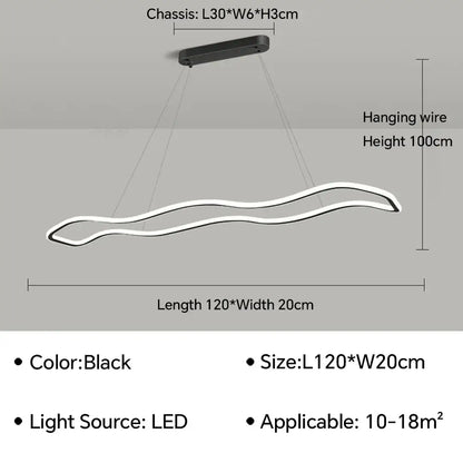 DecorBites™ black aluminum led pendant light with sleek wavy design and modern minimalist aesthetic