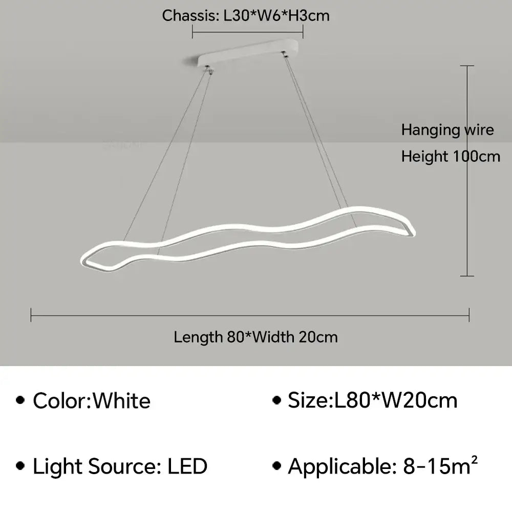 White DecorBites LED pendant light with a sleek modern wavy aluminum design for contemporary interior decor
