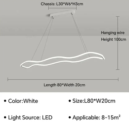 White DecorBites LED pendant light with a sleek modern wavy aluminum design for contemporary interior decor