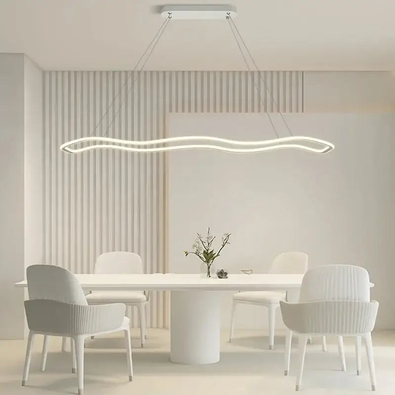Modern white aluminum DecorBites led pendant light featuring a sleek wavy design and minimalist finish chandelier