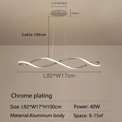 A sleek chrome-plated DecorBites LED pendant light with twisted aluminum design for modern living spaces