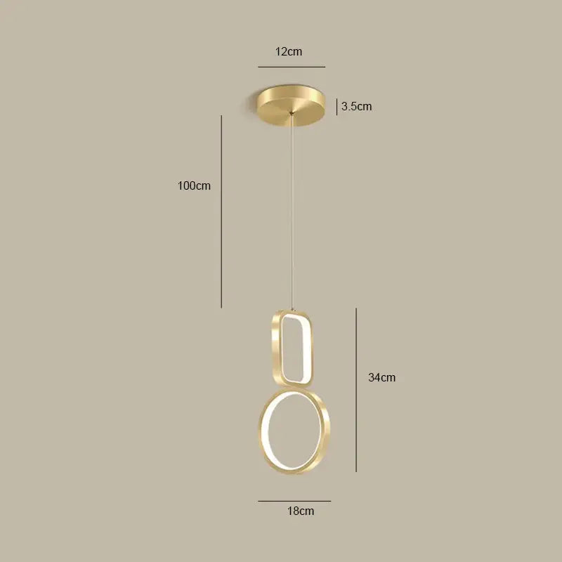Modern gold-finished DecorBites LED pendant light with geometric oval and circular LED rings for indoor lighting