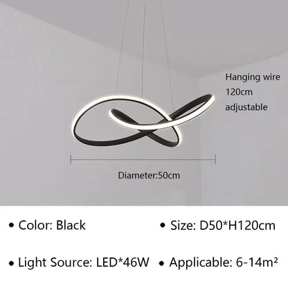 Black infinity-loop led pendant light with sleek modern design 46w power for living dining bedroom decorbites led pendant