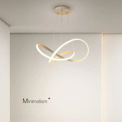Modern infinity-loop pendant light with sleek gold and white design decorbites led pendant for living and dining rooms