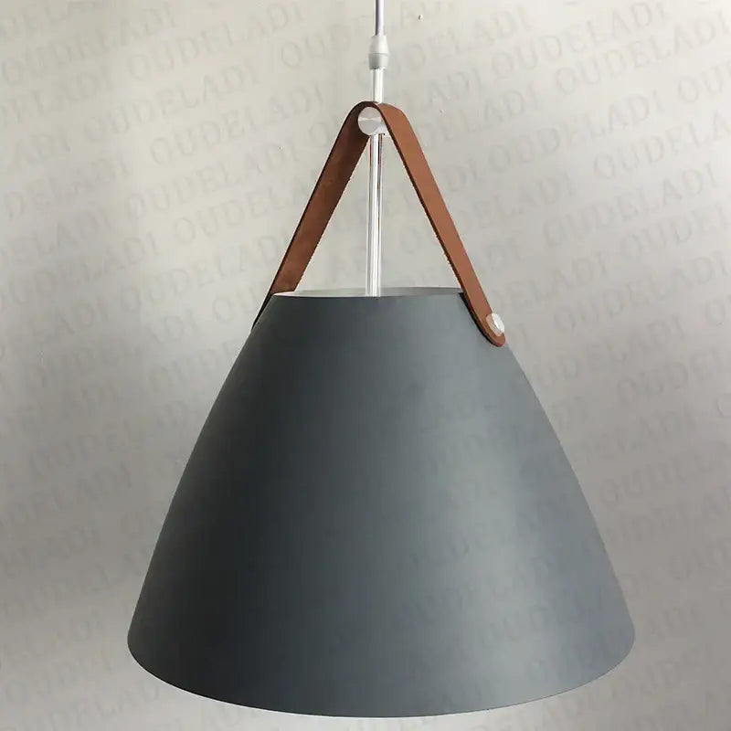 Decorbites led pendant light sleek matte gray conical pendant light with brown leather strap for modern interiors