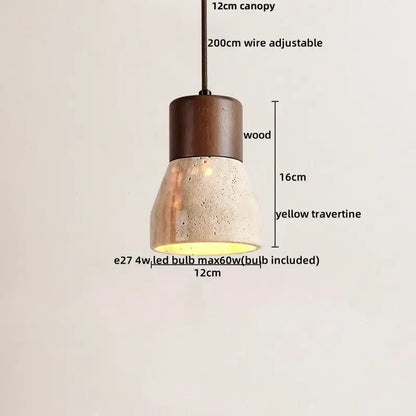A modern pendant light by decorbites led pendant featuring a dark wood canopy and yellow travertine shade