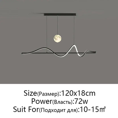 Modern black and white wave-shaped DecorBites LED pendant light with central moon motif for home and office lighting