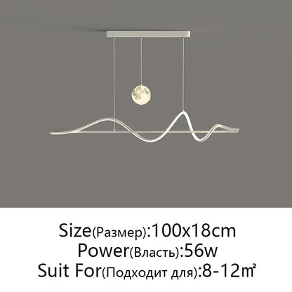 Modern white decorbites led pendant light with sleek wavy design and hanging moon accent for home or office use