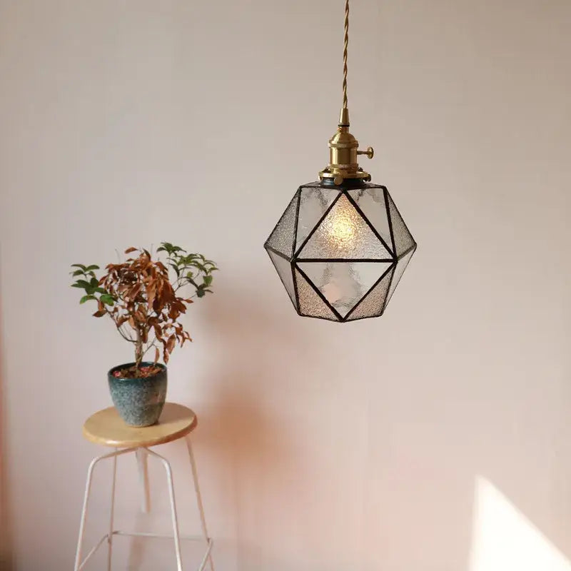 DecorBites led pendant light geometric glass pendant light with brass fixture and twisted cord for bedroom and dining room