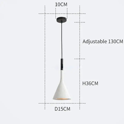 White conical decorbites led pendant light with black ceiling mount and adjustable 130cm cord for modern interiors
