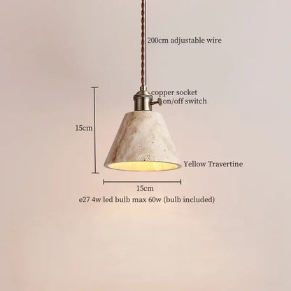 DecorBites led pendant light with a warm yellow travertine textured shade and copper socket for modern decor