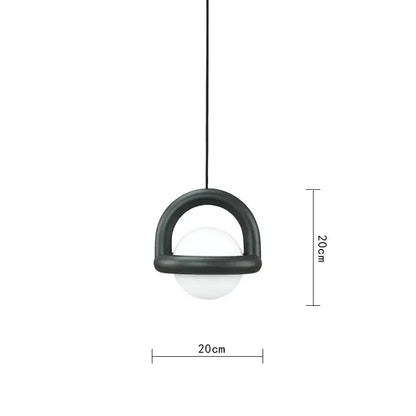 Minimalist decorbites led pendant lights featuring a black matte d-shaped metal frame and translucent acrylic globe bulb
