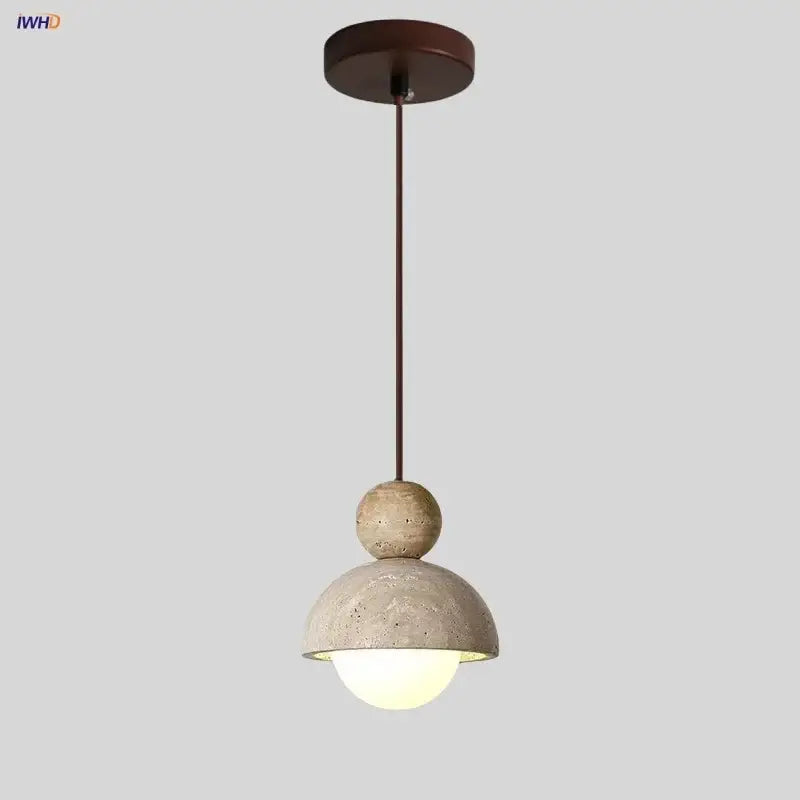 A modern decorbites led pendant light with beige textured concrete finish and warm glow for dining room use