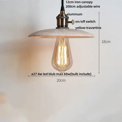 DecorBites led pendant with brass iron canopy textured yellow travertine stone shade for pendant lights bar decor