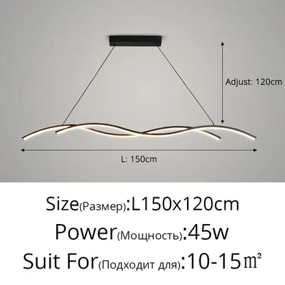 Modern black decorbites led pendant lights with sleek wave-like led strips and adjustable hanging length for indoor use