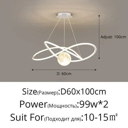 White decorbites led pendant light with moon-shaped globe and intertwined ring design for indoor lighting