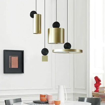 Modern gold cylindrical decorbites led pendant lights with black spherical accents for living room kitchen bedroom