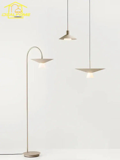 Modern minimalist DecorBites LED pendant lights with gold black metal curved stand and conical shades for dining room