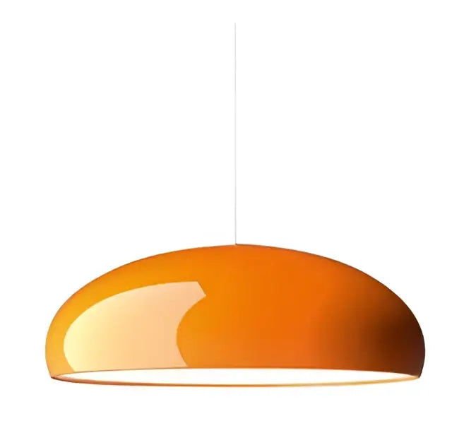 Orange dome-shaped pendant light with smooth glossy finish in DecorBites led pendant lights for living and dining areas