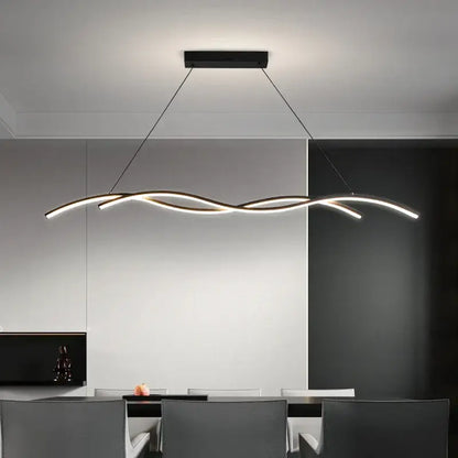 Modern black decorbites led pendant lights featuring sleek wave-like led strips emitting warm glow for indoor use