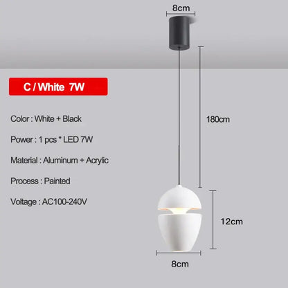 A sleek white and black decorbites led pendant with aluminum and acrylic construction for modern living spaces