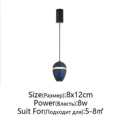 Modern navy blue decorbites led pendant light with sleek minimalist design and black cylindrical ceiling mount for bedside use