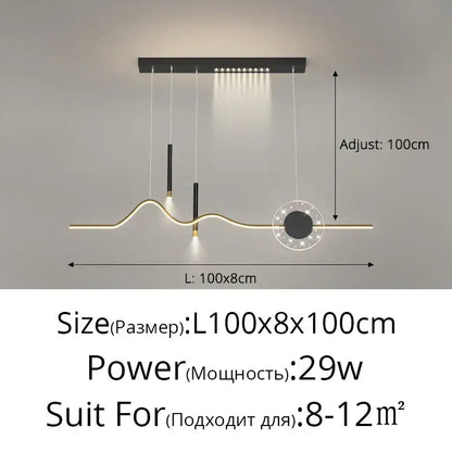 Modern black and gold DecorBites LED pendant lights with adjustable height and sleek wave design for dining decor