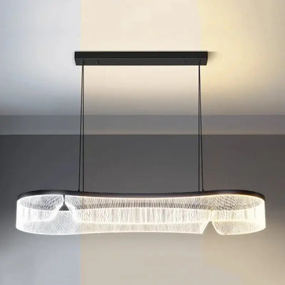 Modern black-framed oval pendant lights with clear faceted crystal strands by DecorBites led pendant lights for indoor use