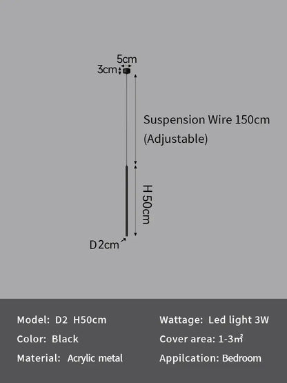 Black acrylic metal suspension wire 150cm adjustable diameter 2cm height 50cm for decorbites led pendant lights