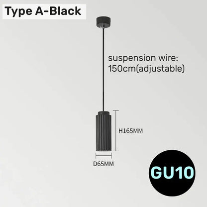 Black ribbed cylindrical led pendant light with adjustable suspension wire from decorbites for modern interiors