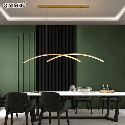 Gold-toned modern decorbites led pendant lights with sleek curved arms and minimalist design for living room and kitchen