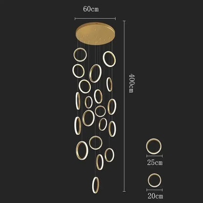 Gold-toned decorbites led pendant lights with illuminated circular rings for modern living room and dining areas