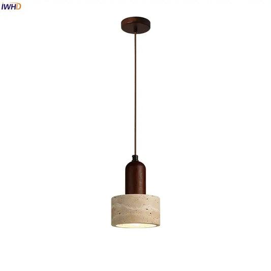 Decorbites led pendant lights featuring a dark brown wooden top and off-white speckled concrete shade for modern spaces